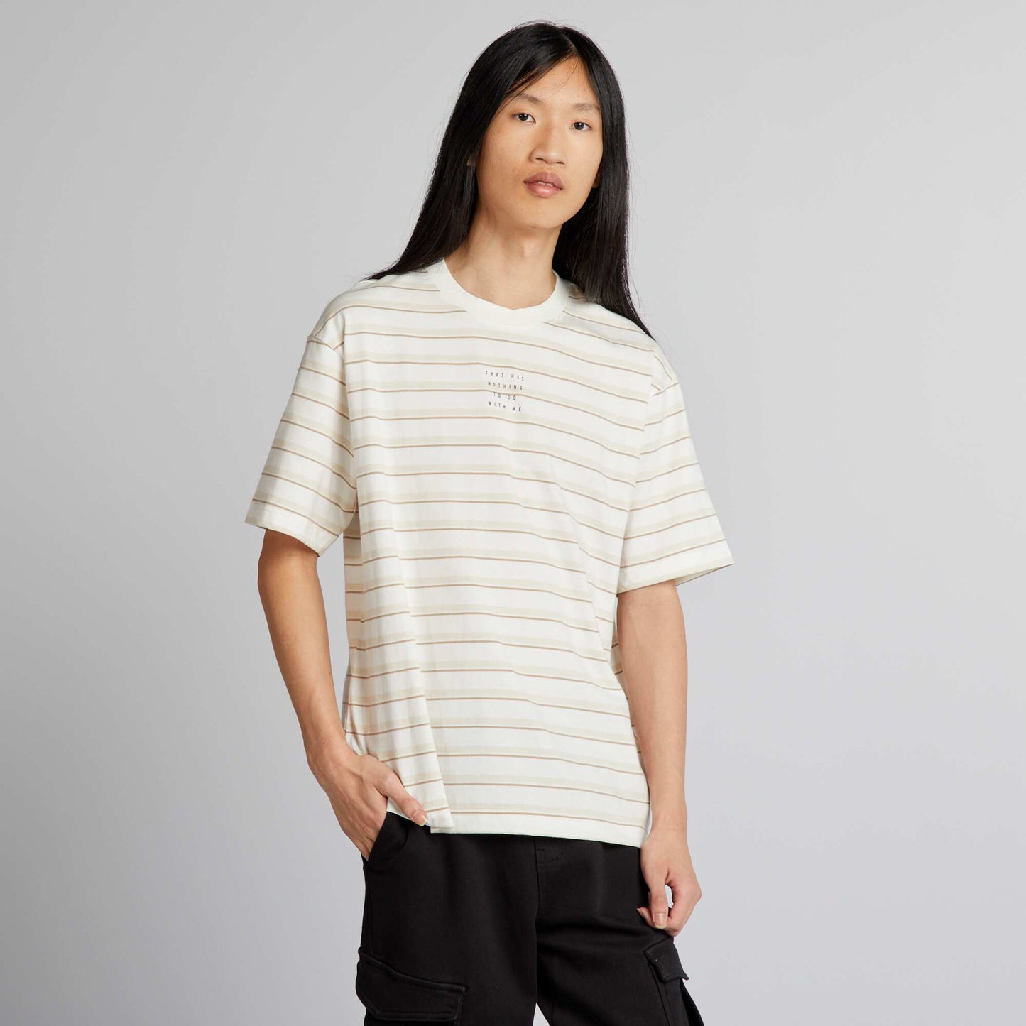 T-shirt rayures Blanc/marron/beige