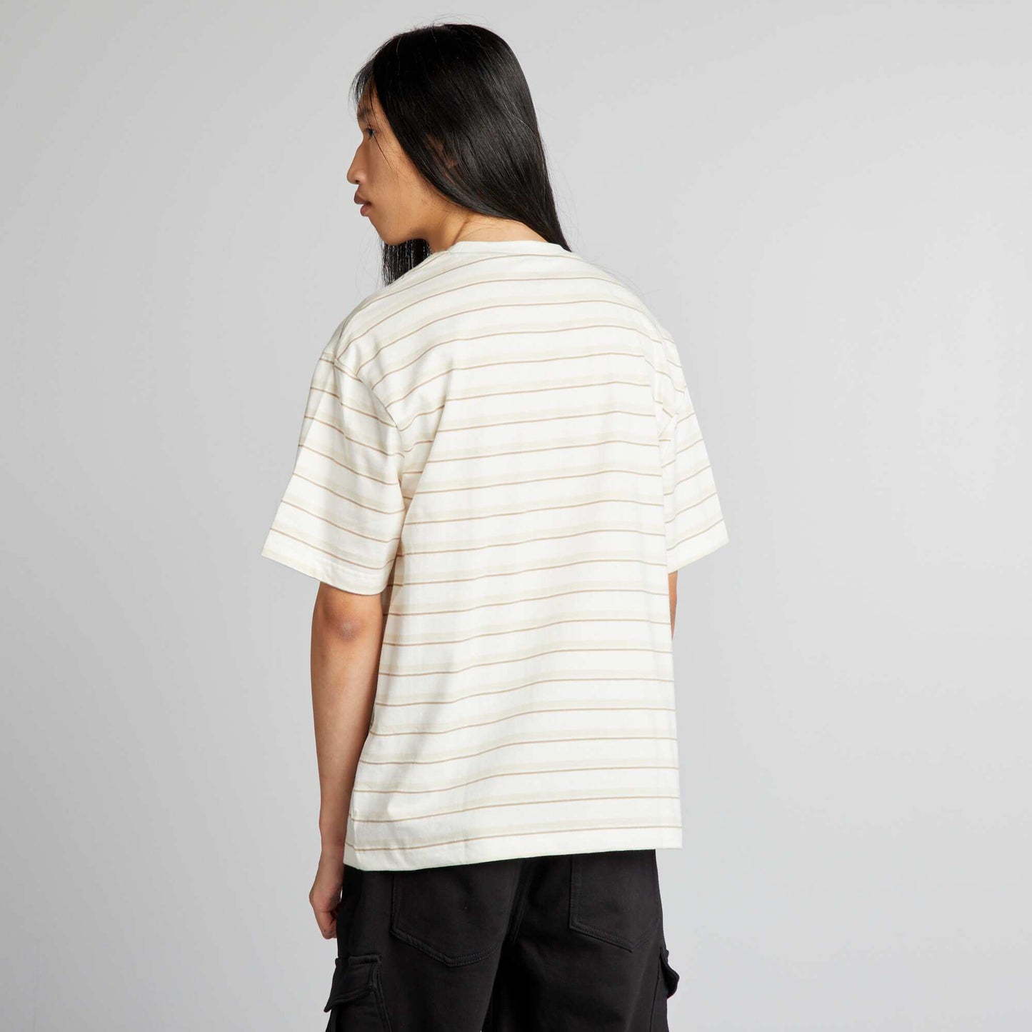 T-shirt rayures Blanc/marron/beige