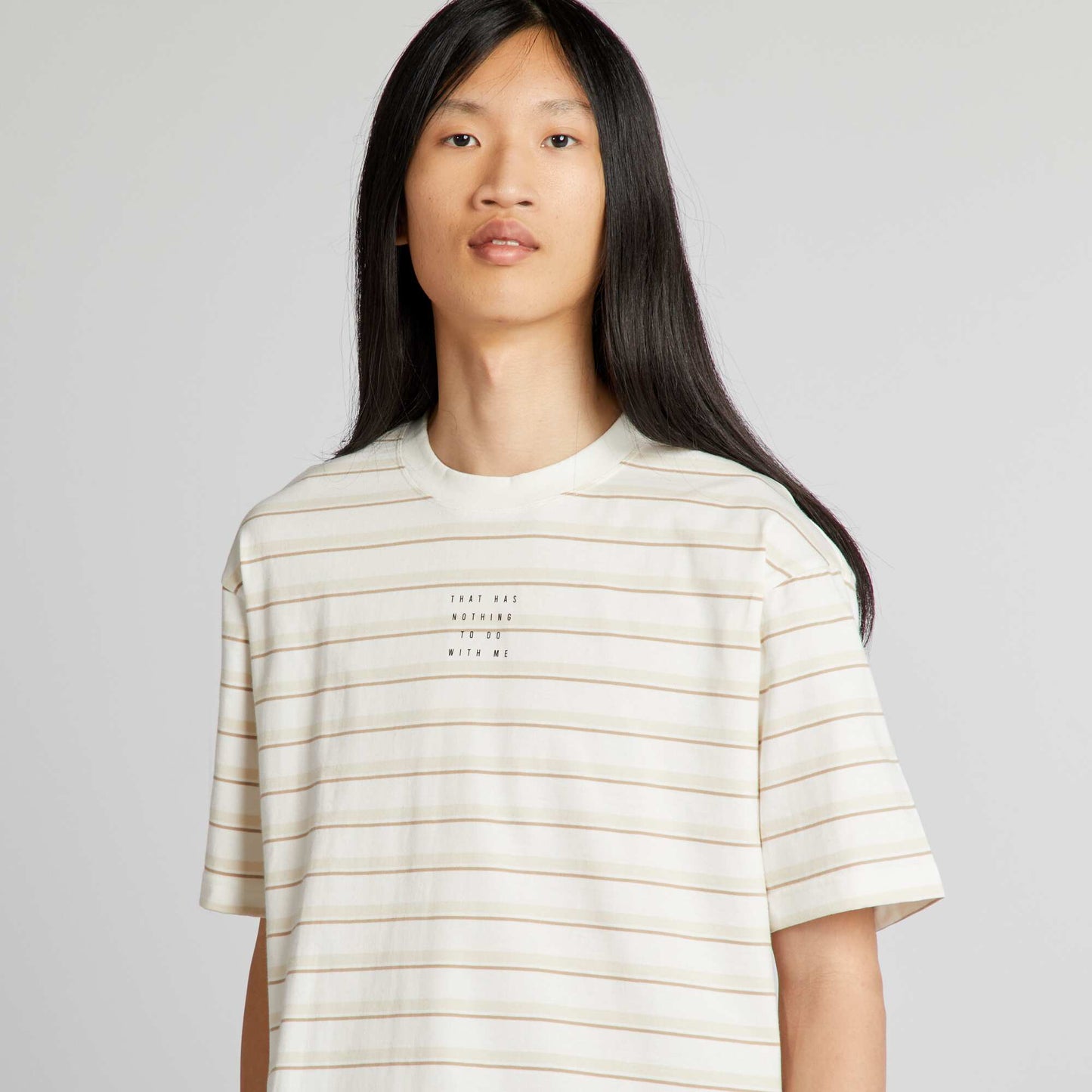 T-shirt rayures Blanc/marron/beige