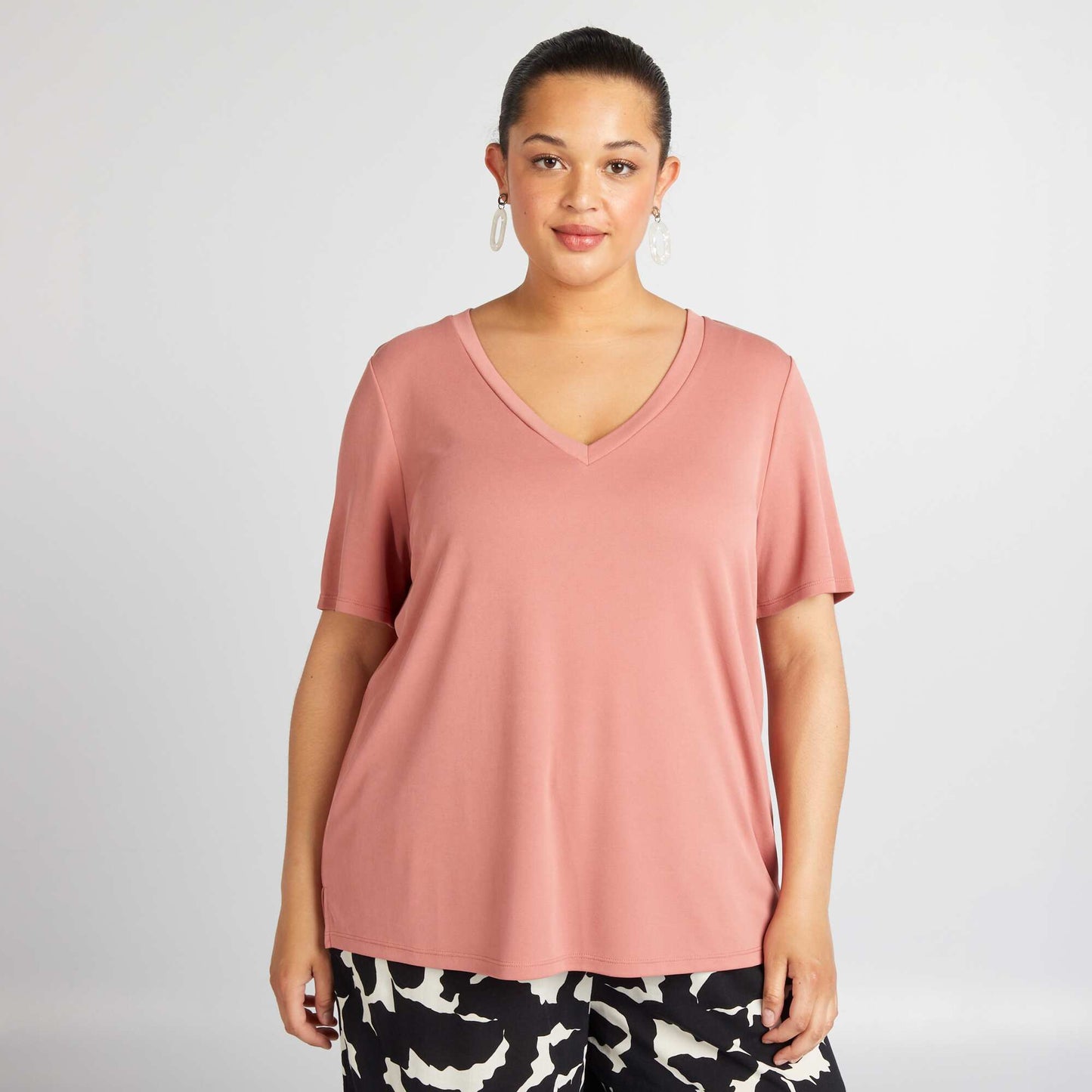 T-shirt manches courtes stretch Vieux rose