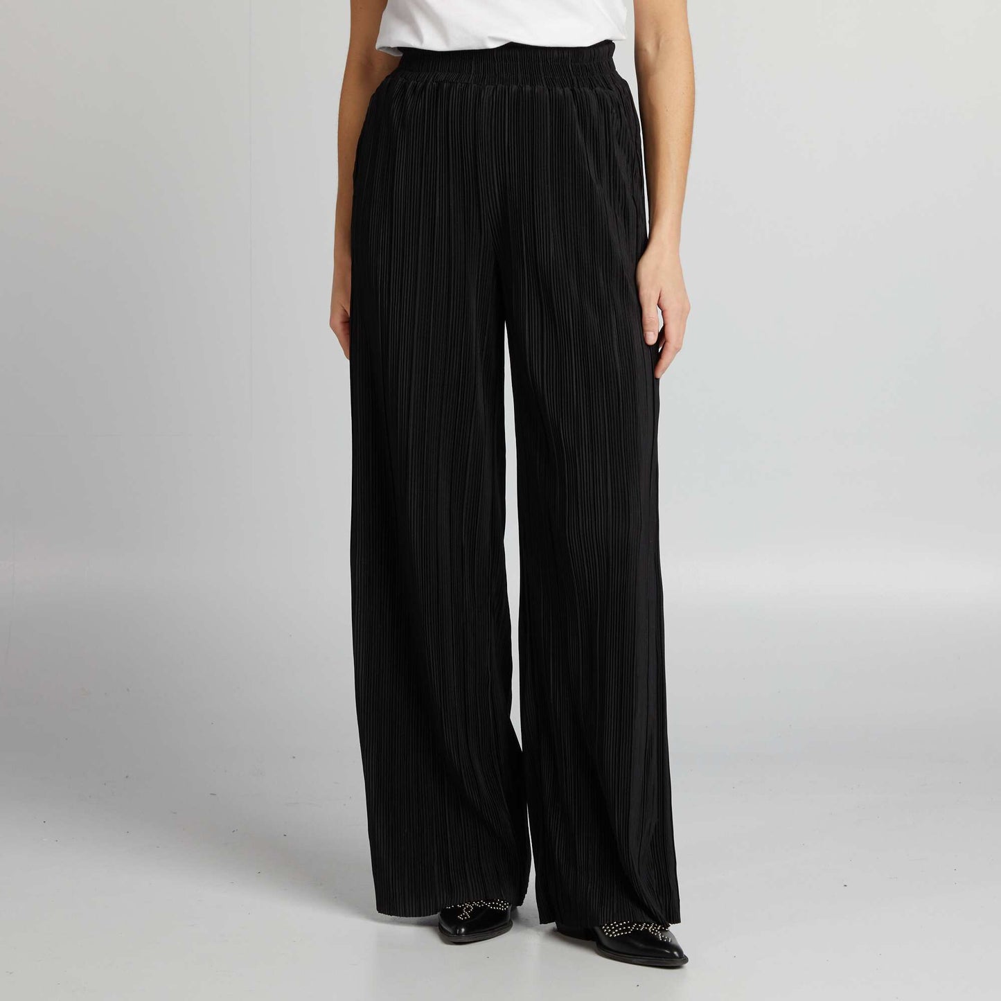 Pantalon en maille pliss e taille lastiqu e noir