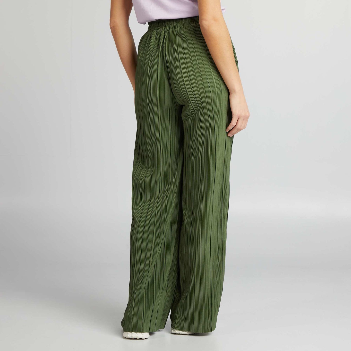 Pantalon en maille pliss e taille lastiqu e Vert