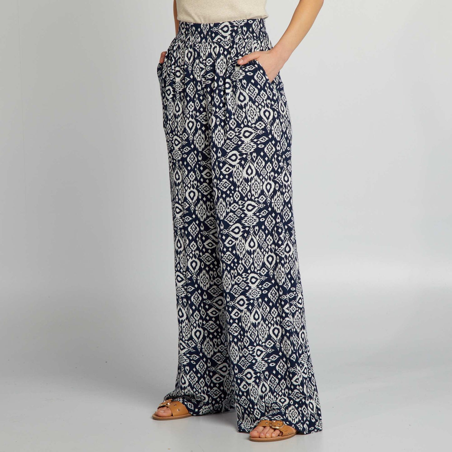 Pantalon large imprim Bleu marine