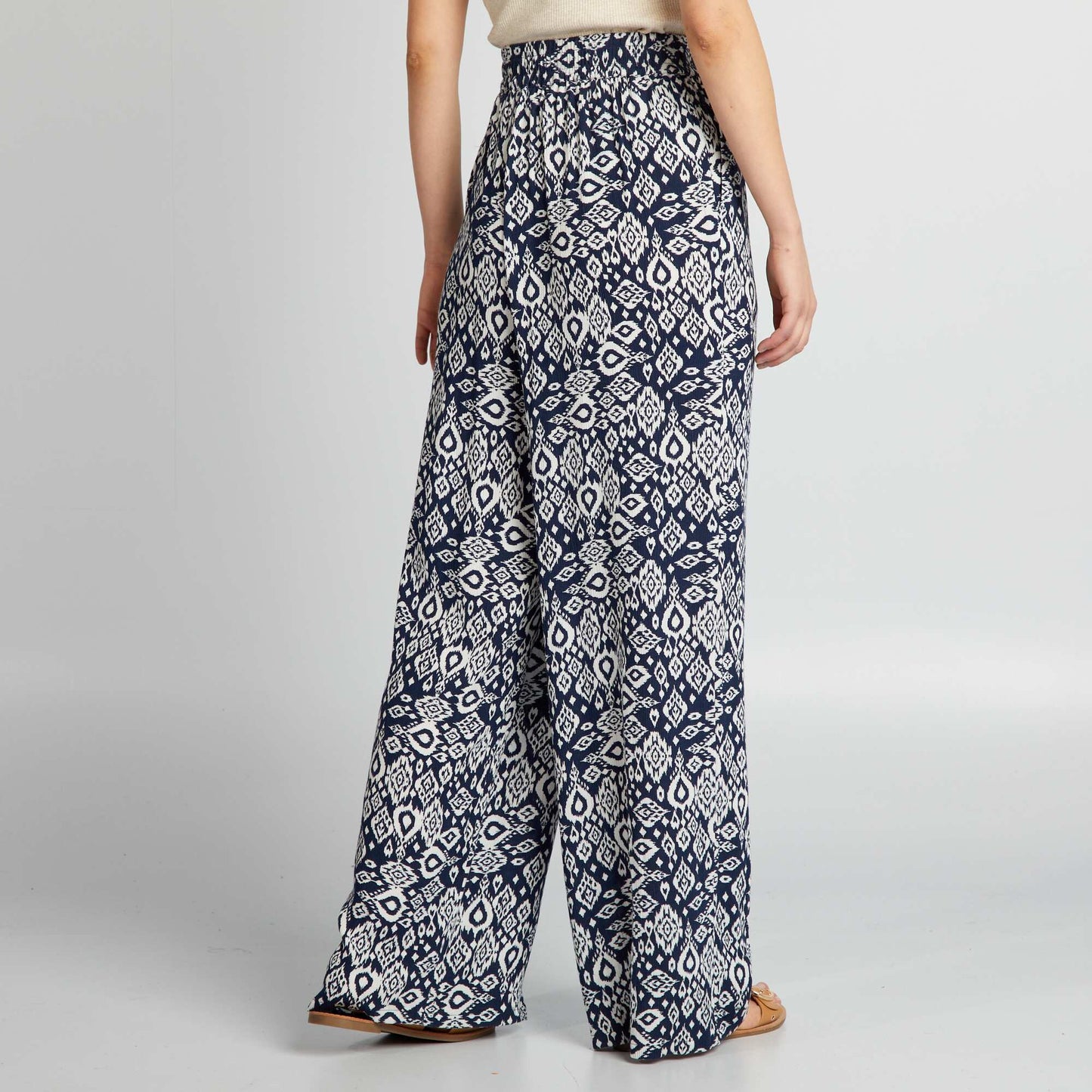 Pantalon large imprim Bleu marine