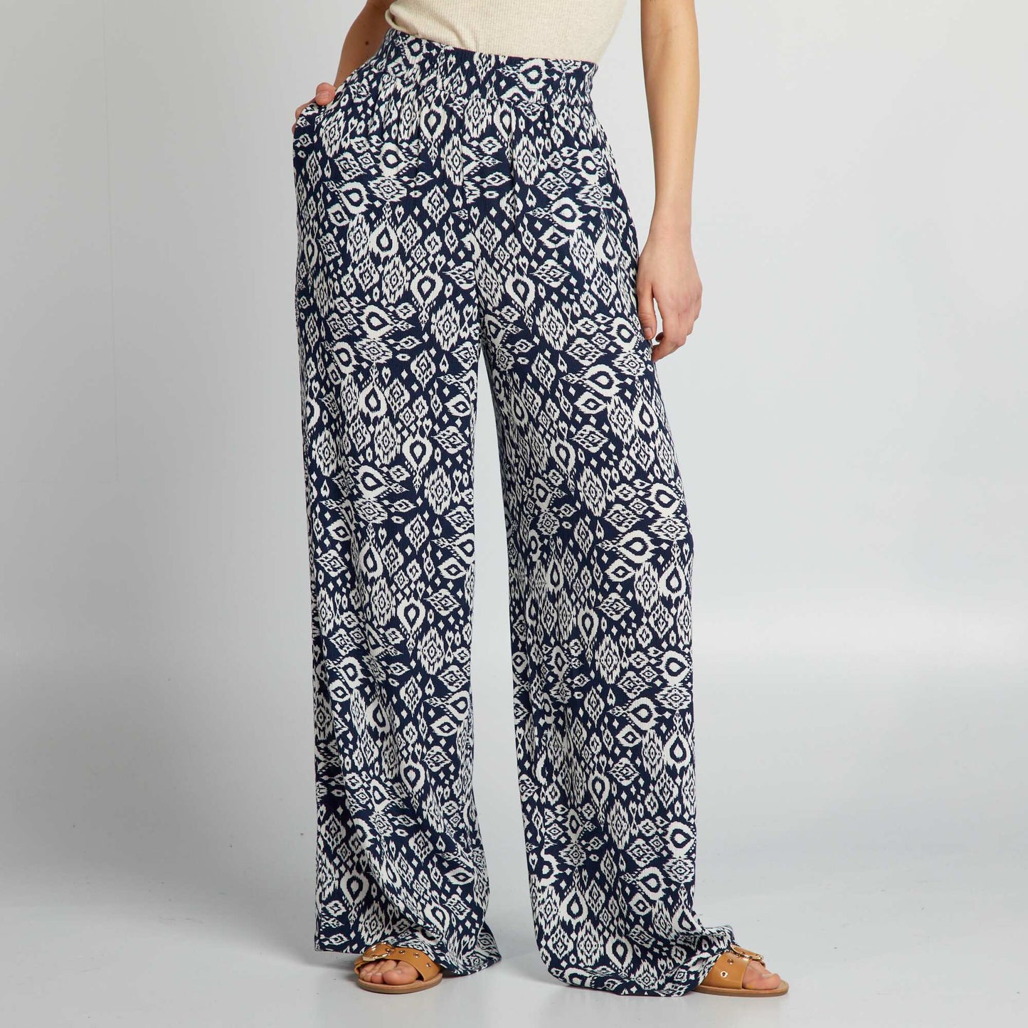 Pantalon large imprim Bleu marine