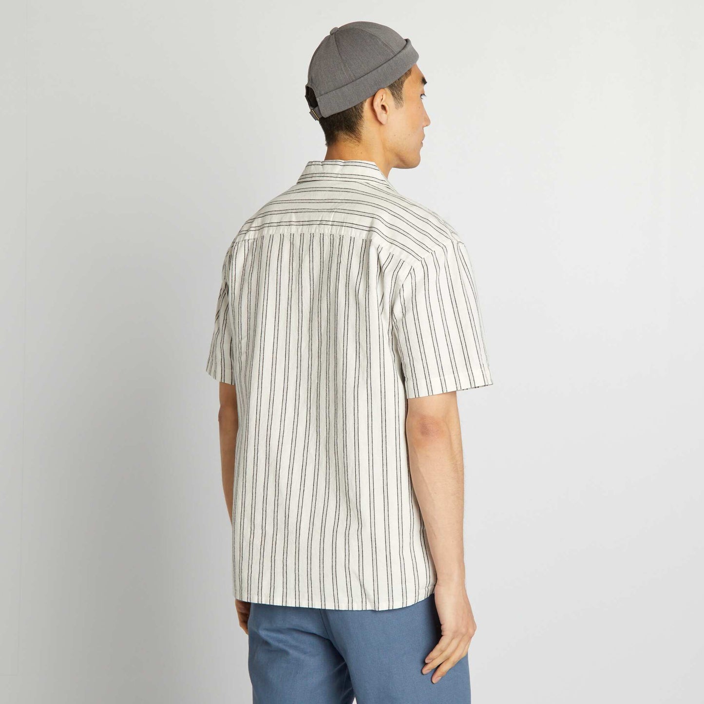 Chemise droite en lin m lang Blanc/noir