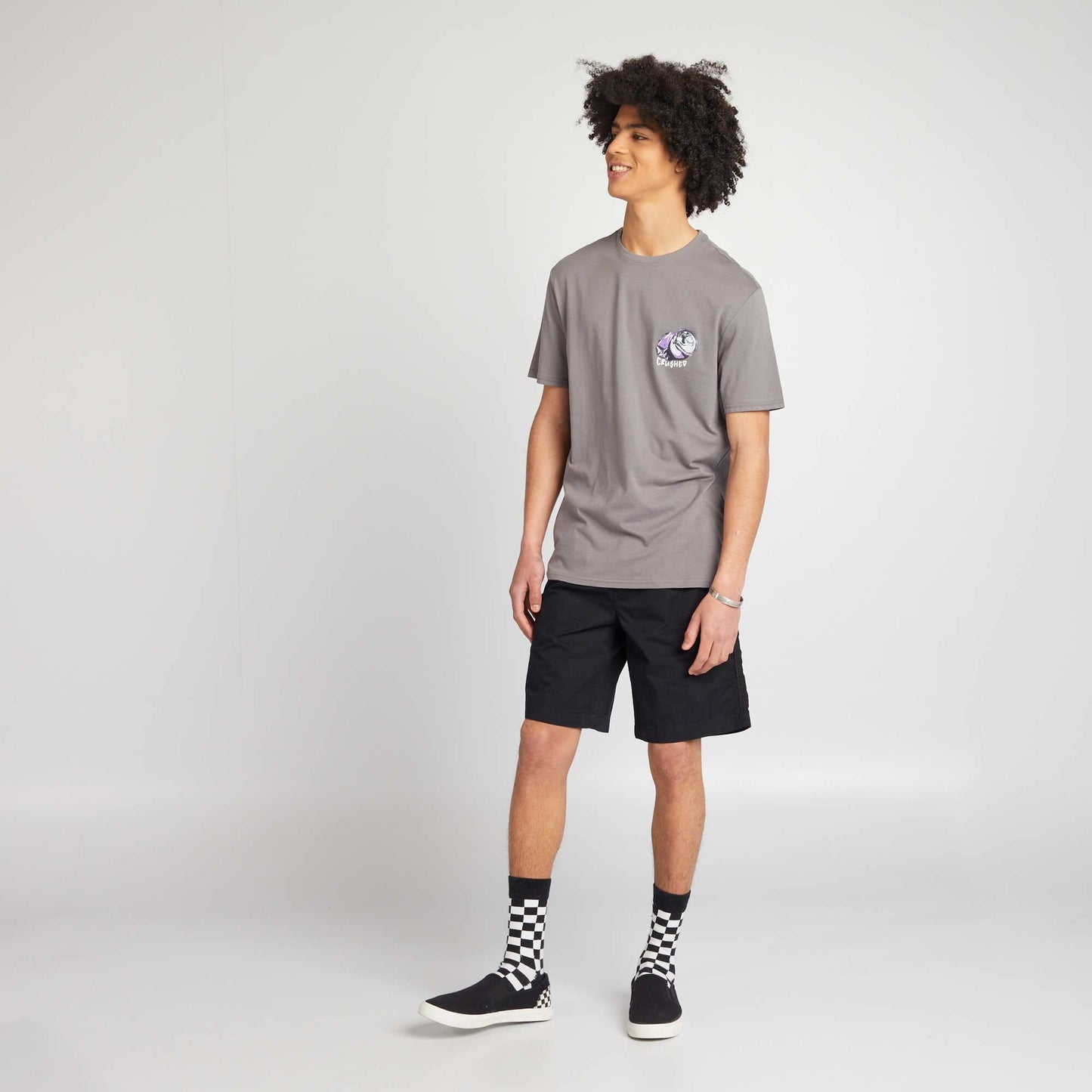 Short droit taille lastiqu e noir