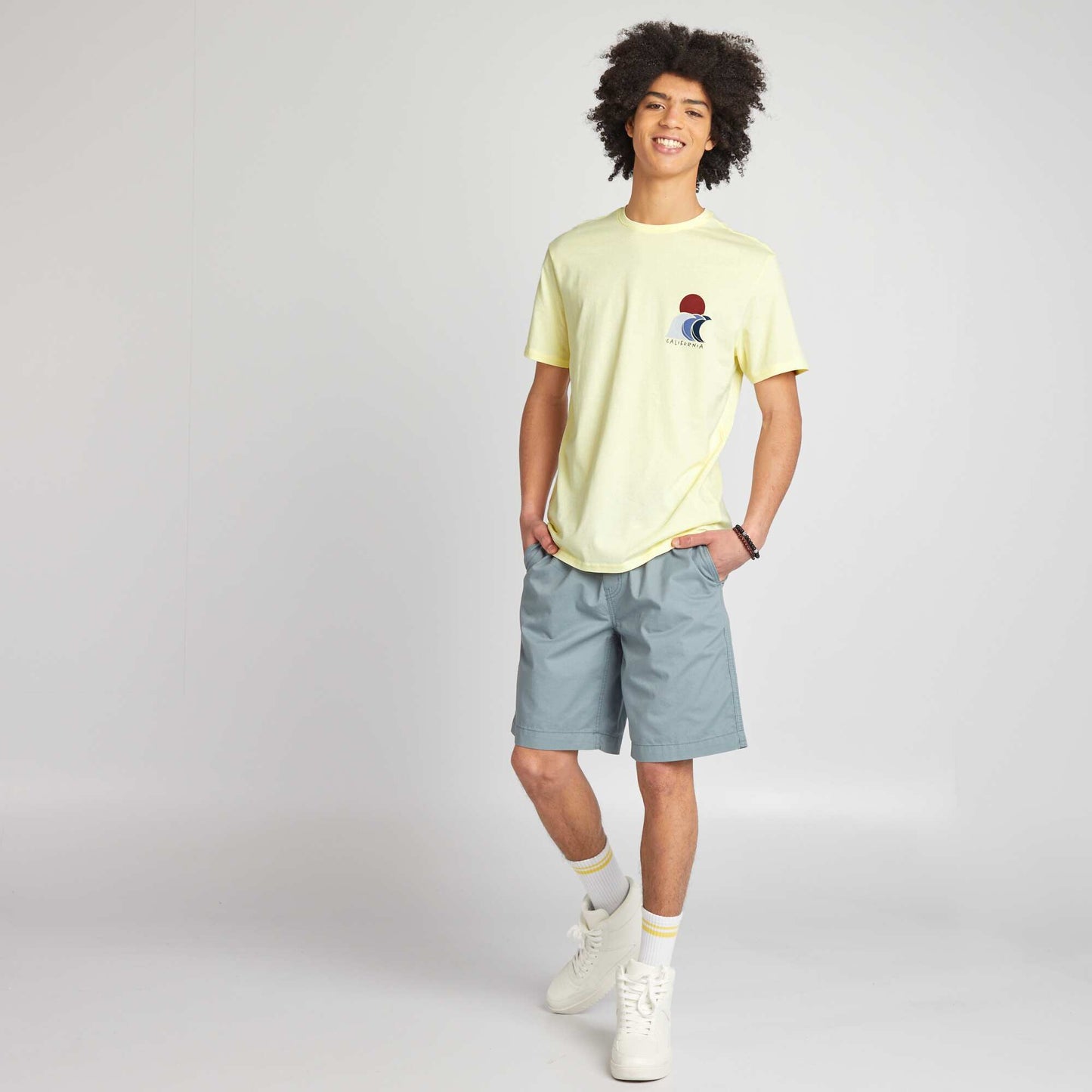 Short droit taille lastiqu e Bleu