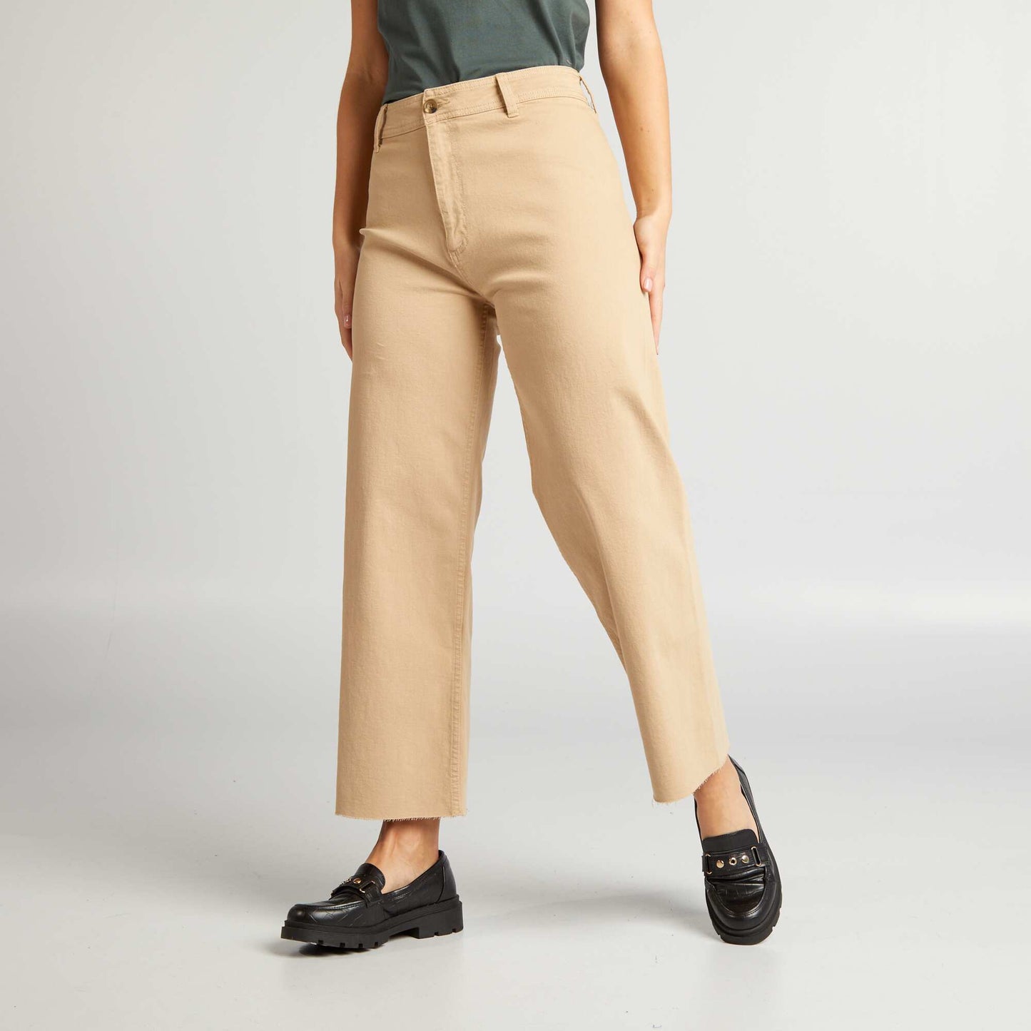 Jean wide-leg finition cru Beige