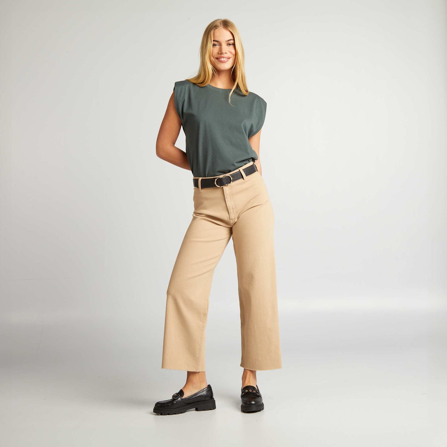 Jean wide-leg finition cru Beige