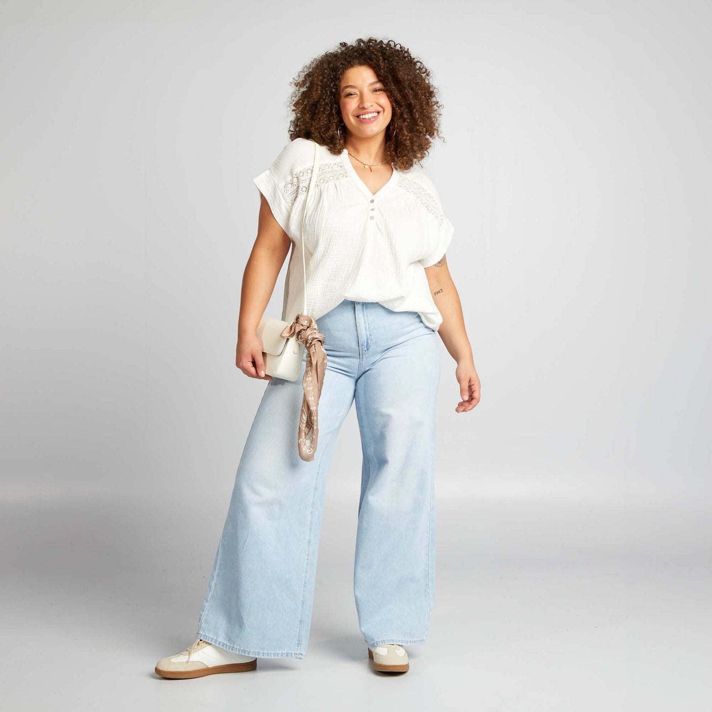 Blouse en gaze de coton manches courtes blanc