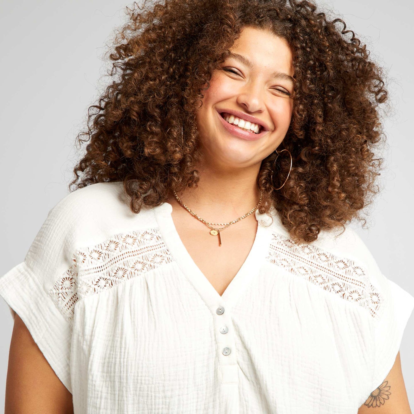 Blouse en gaze de coton manches courtes blanc