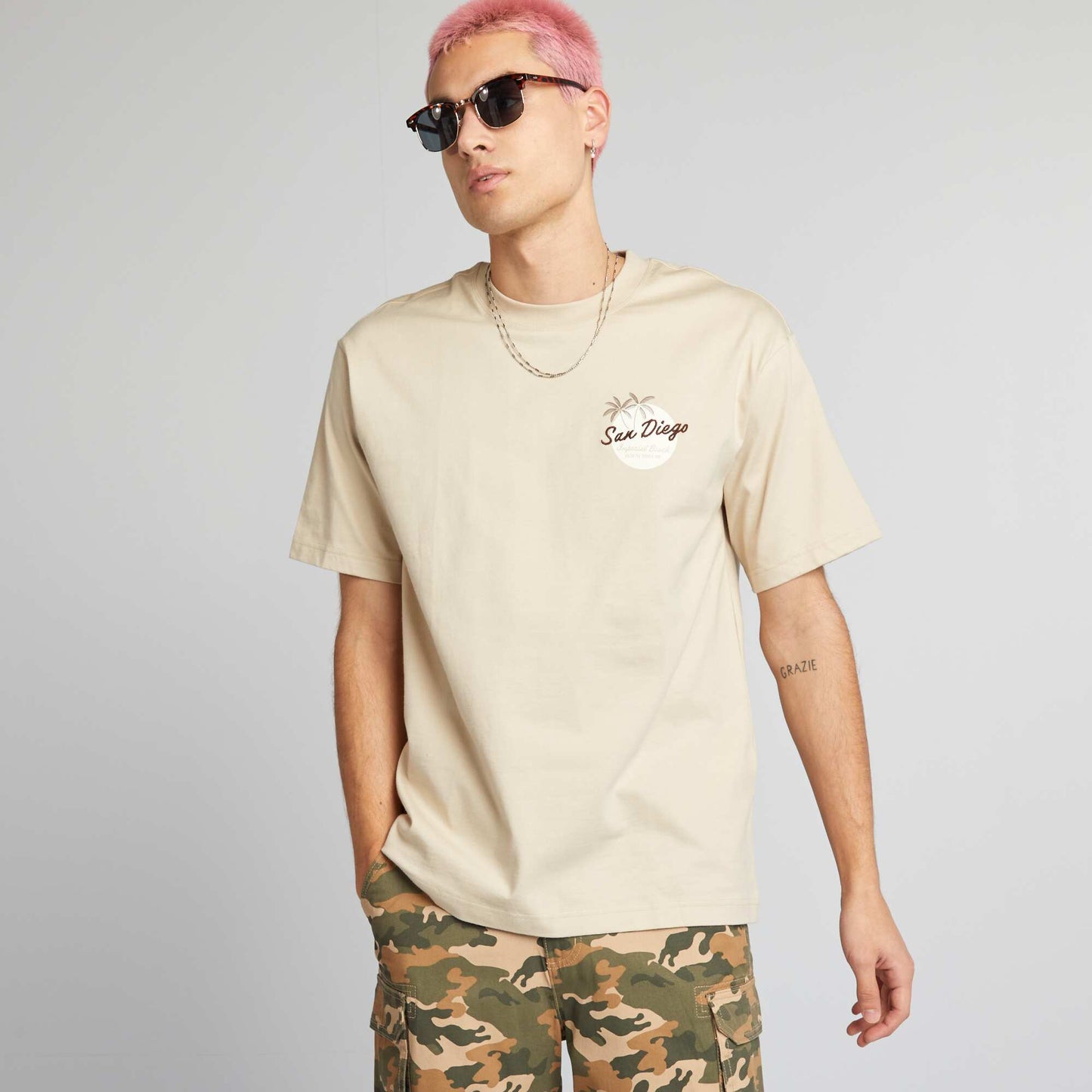T-shirt broderie Beige