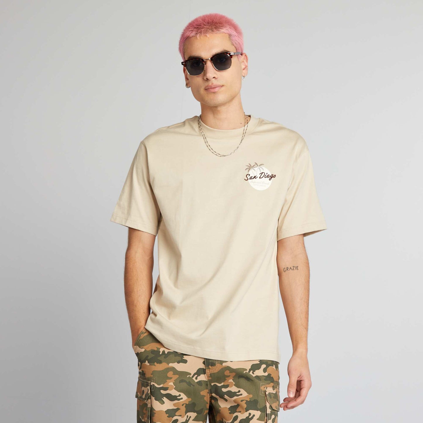 T-shirt broderie Beige