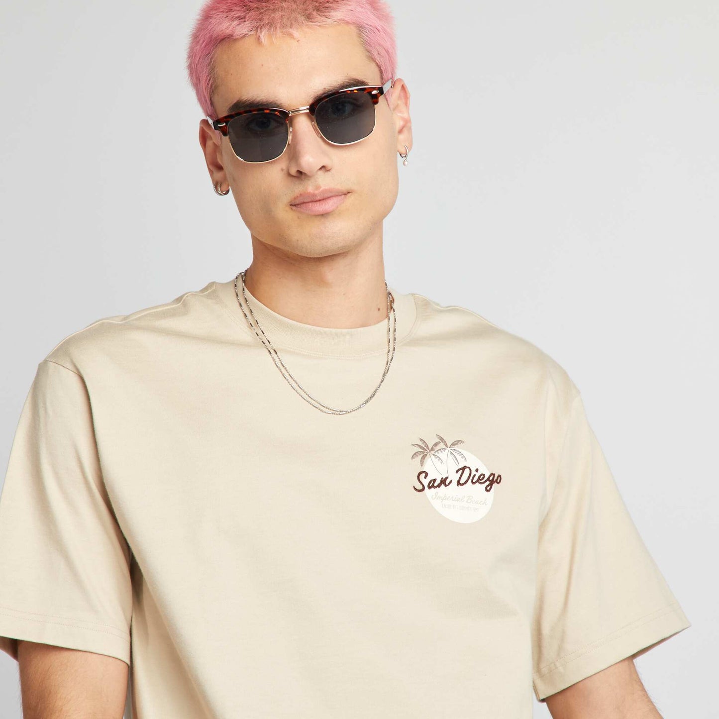 T-shirt broderie Beige