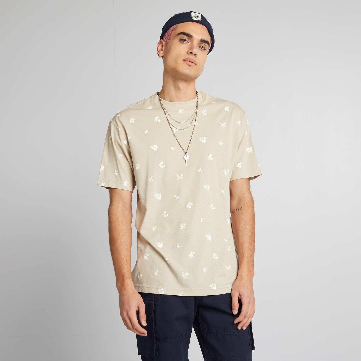 T-shirt col rond avec imprim Biege