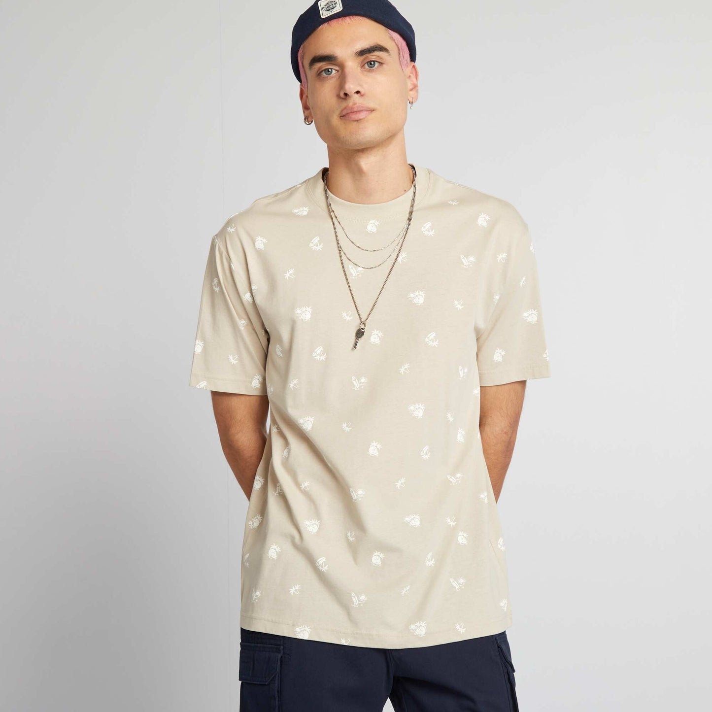 T-shirt col rond avec imprim Biege