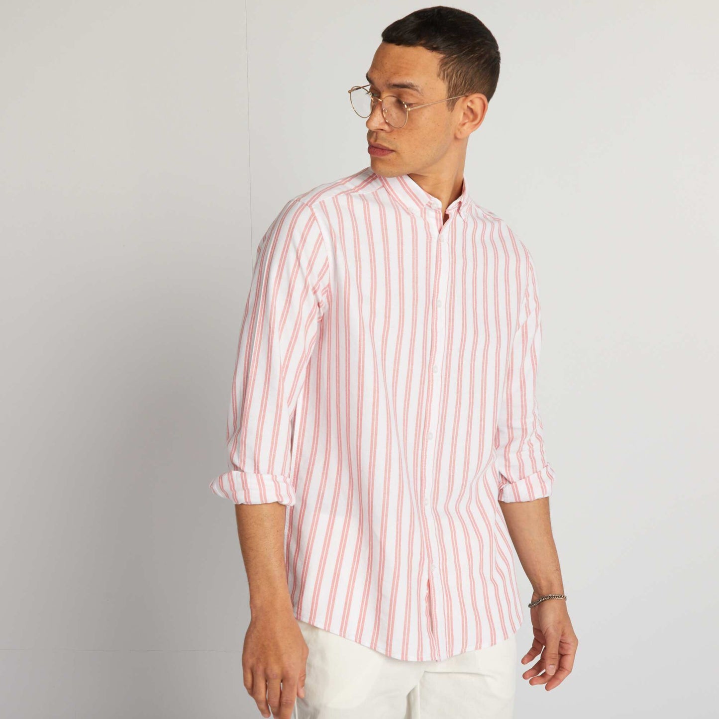 Chemise coupe droite et rayures Orange/blanc