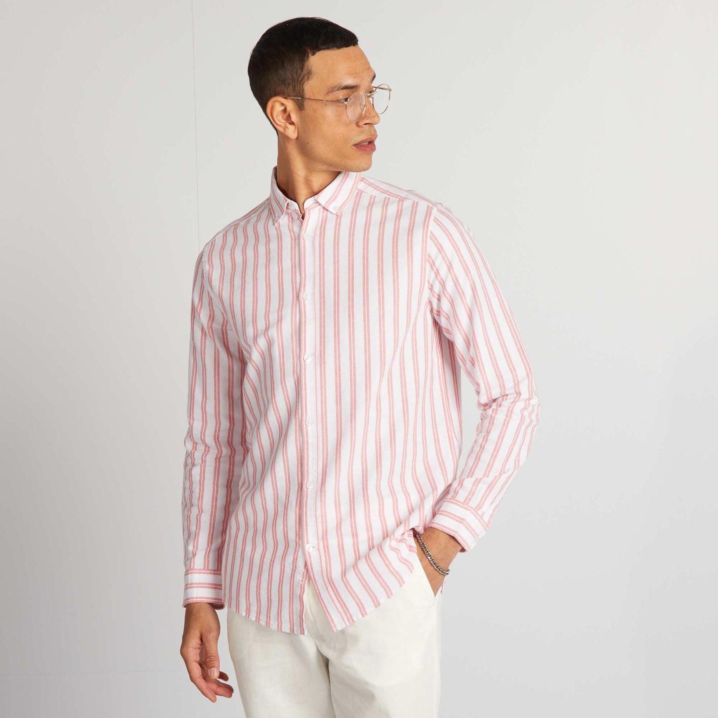 Chemise coupe droite et rayures Orange/blanc
