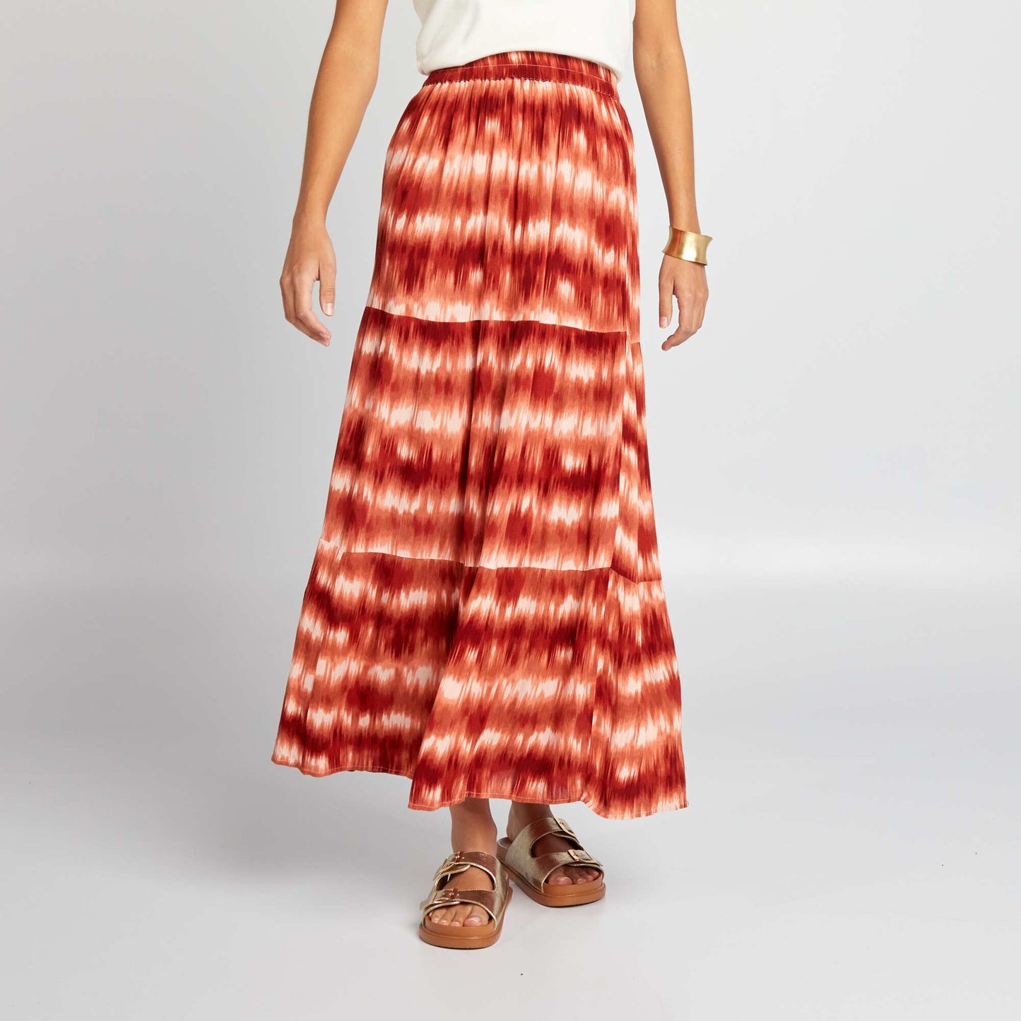 Jupe longue en maille cr pe Orange