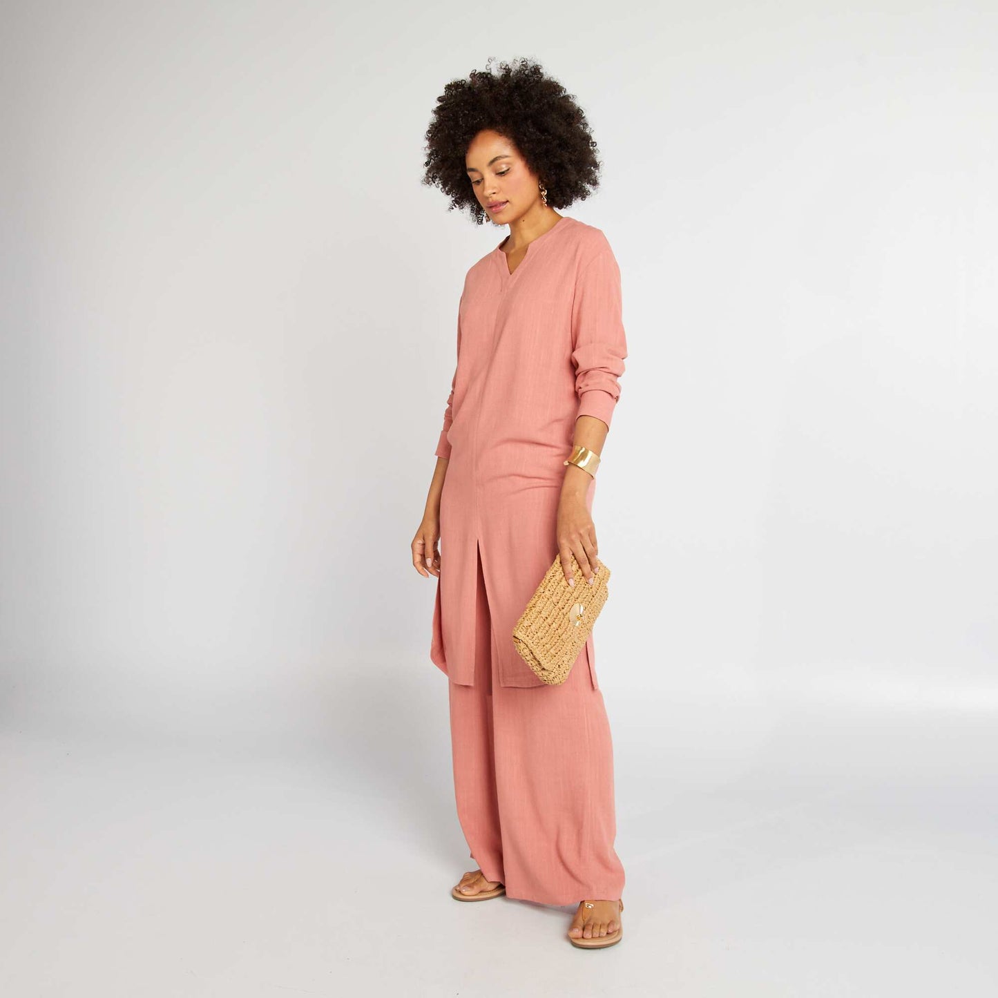 Chemise en lin m lang avec fentes Rose