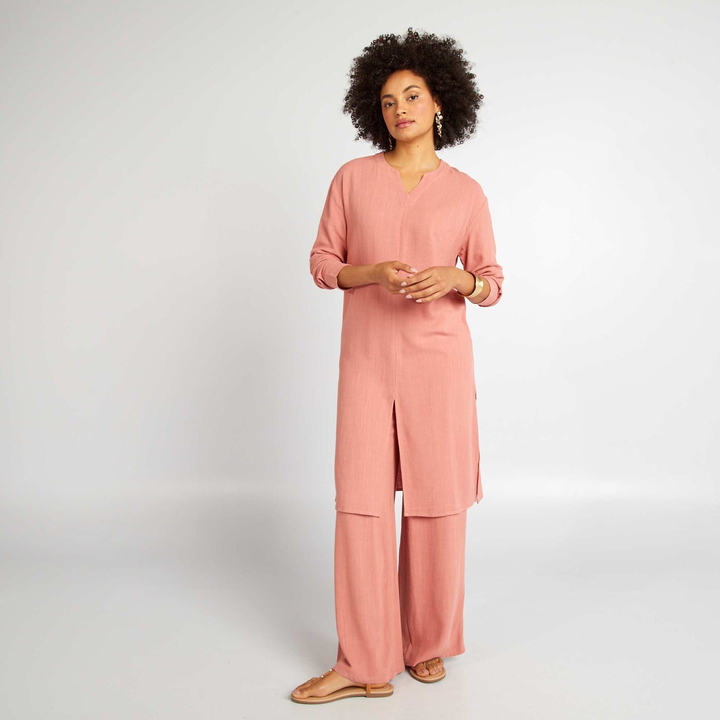 Chemise en lin m lang avec fentes Rose