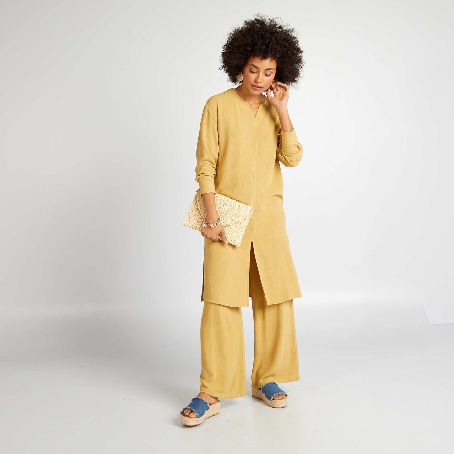 Chemise en lin m lang avec fentes Jaune