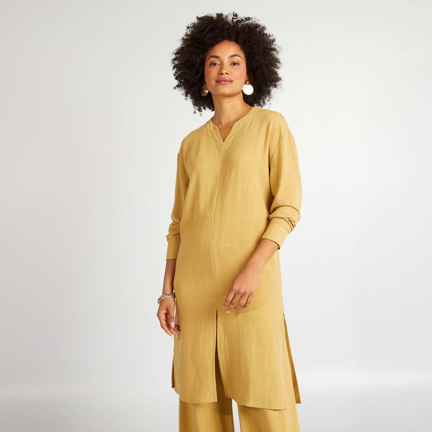 Chemise en lin m lang avec fentes Jaune