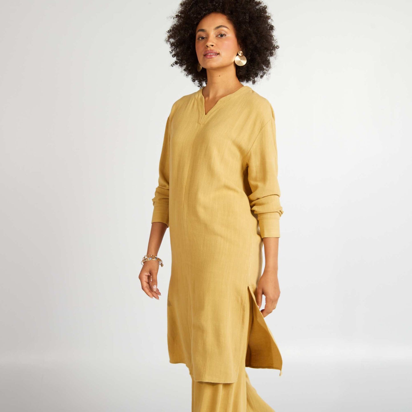 Chemise en lin m lang avec fentes Jaune