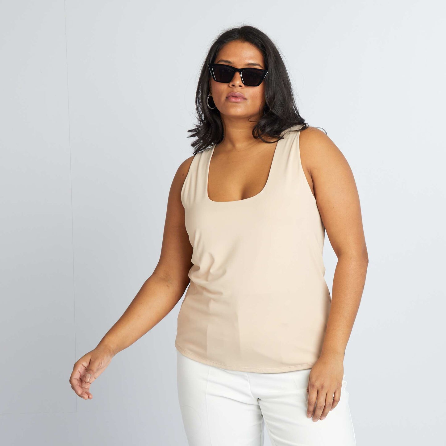 D bardeur col carr en microfibre Beige