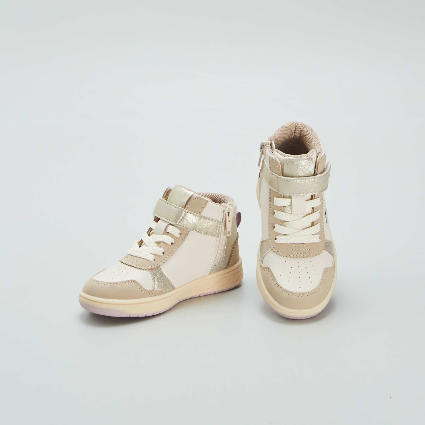 Baskets montantes scratchs et lacets beige
