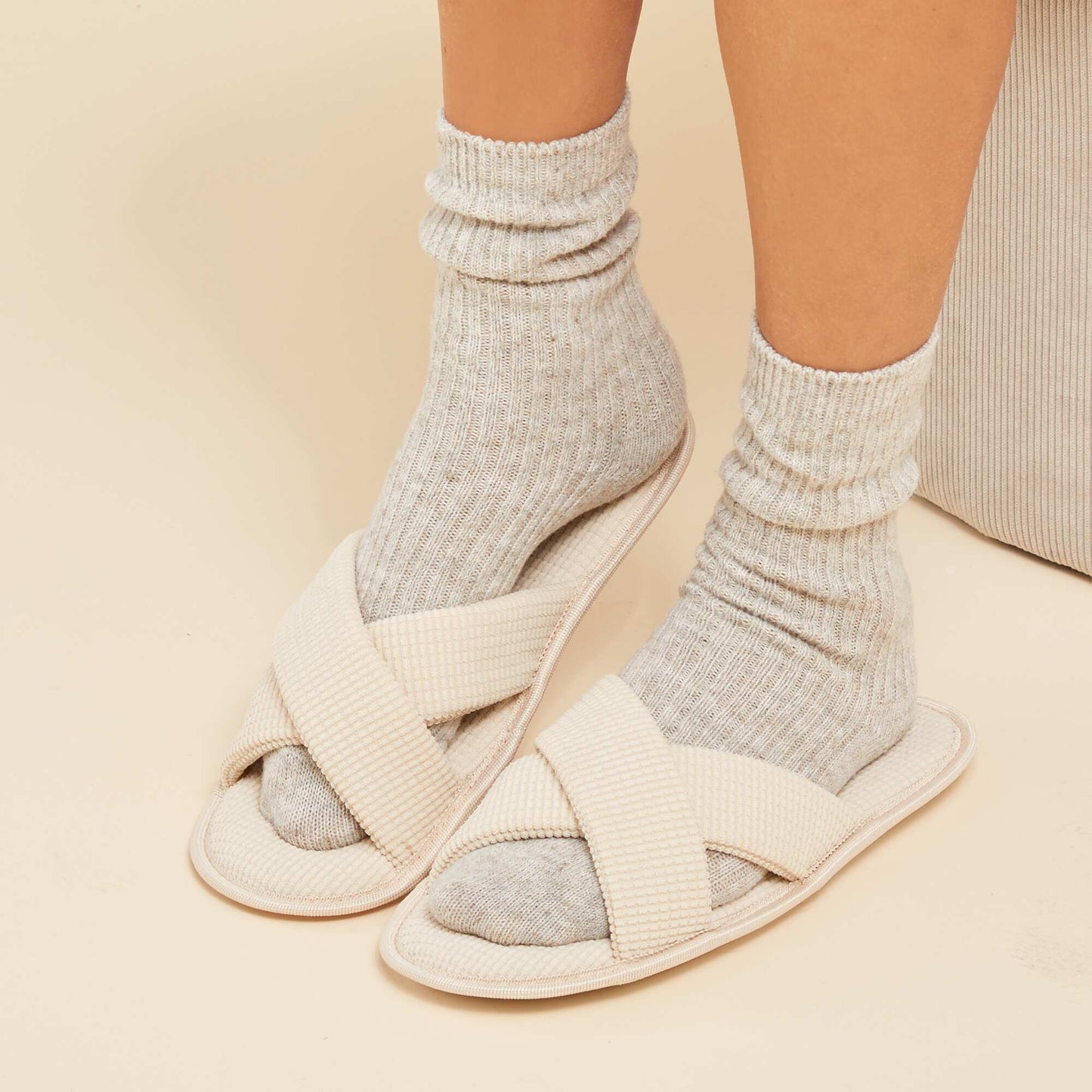 Chaussons mules en gaze de coton Beige