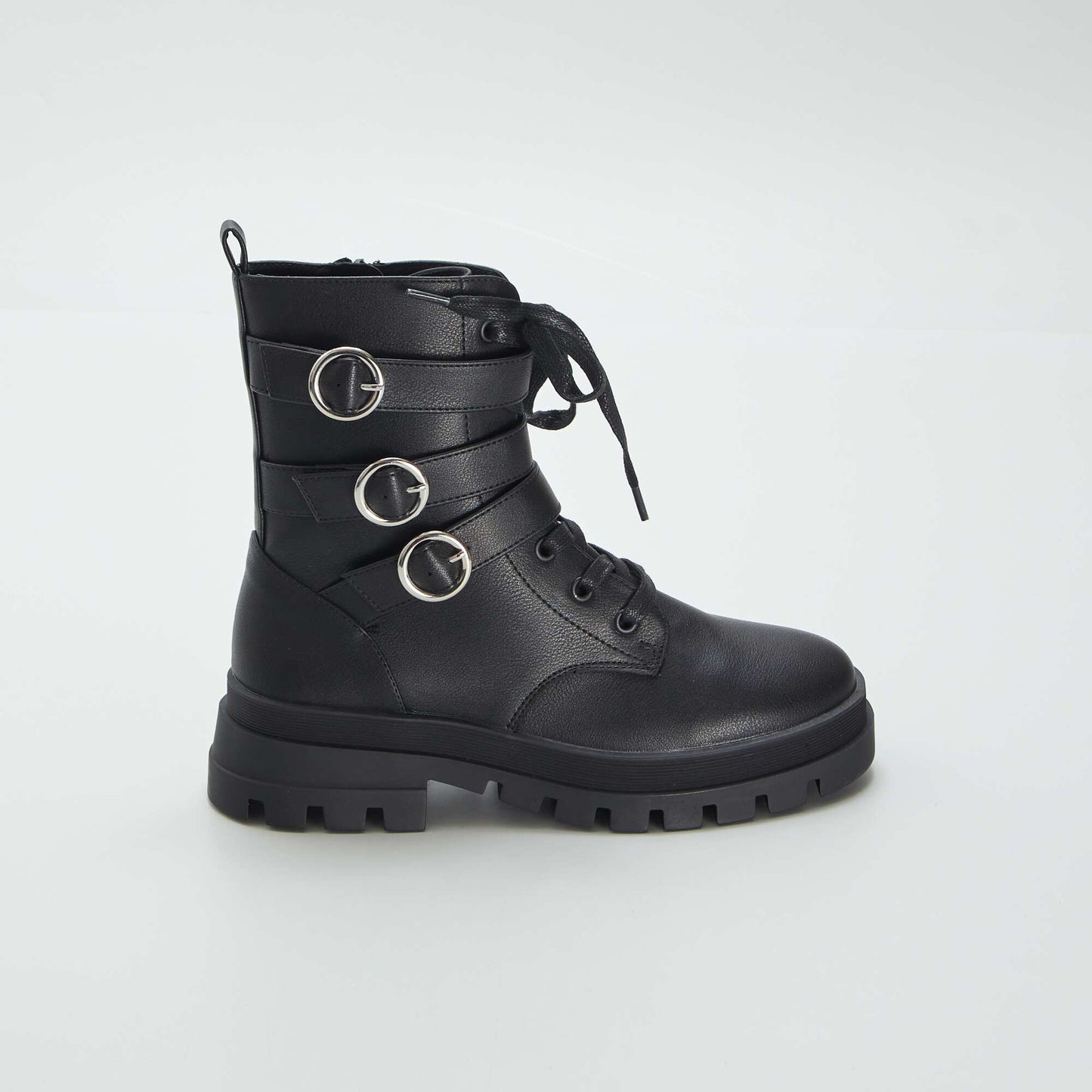 Boots rock lacets et boucles noir