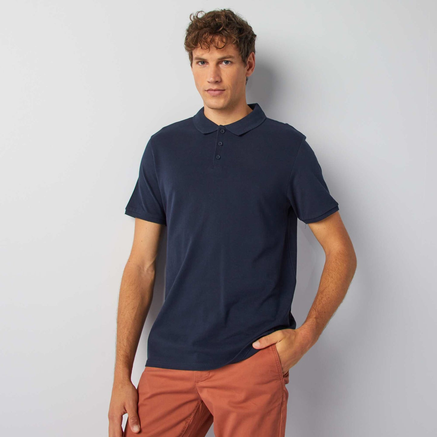 Polo en piqu de coton Marine