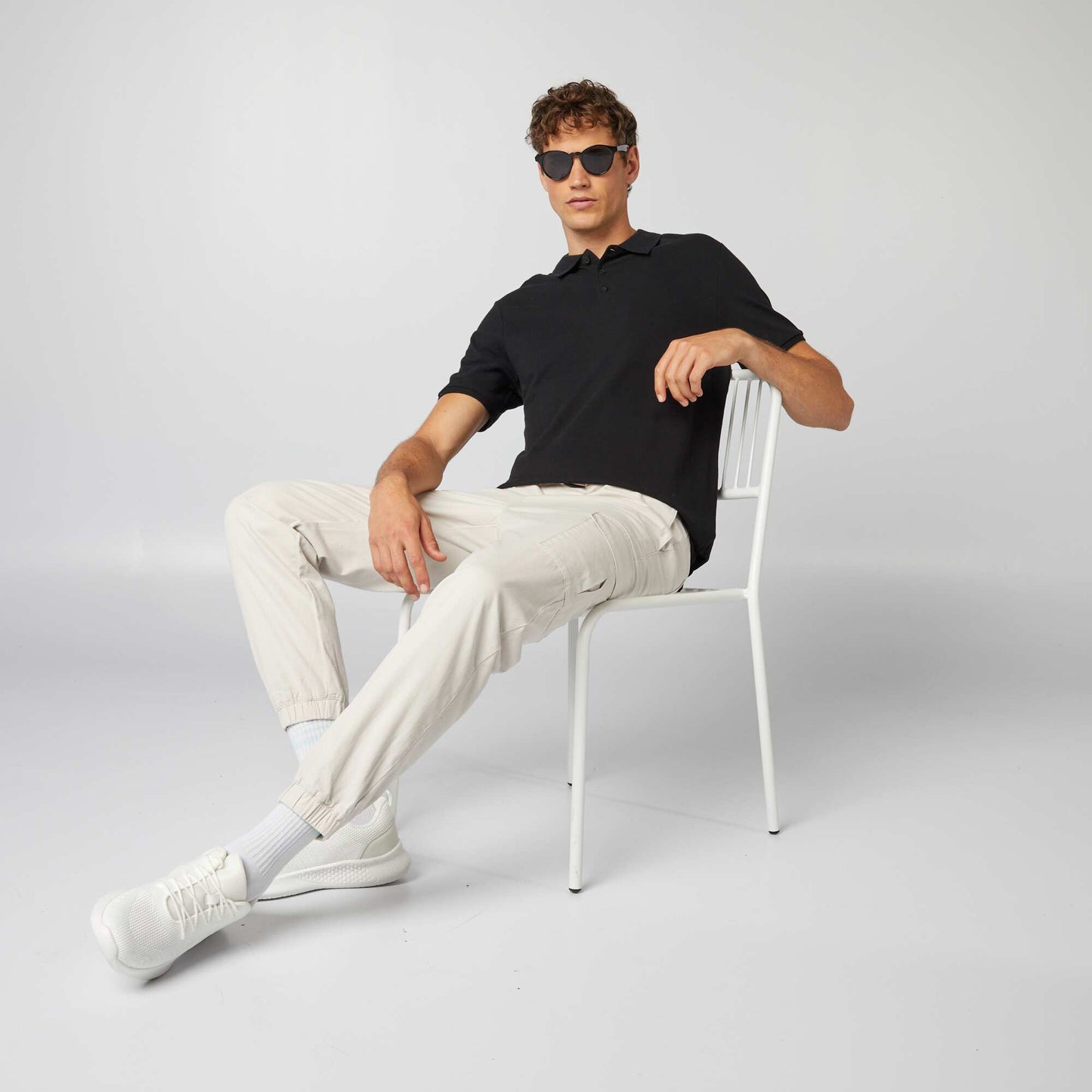 Polo en piqu de coton noir