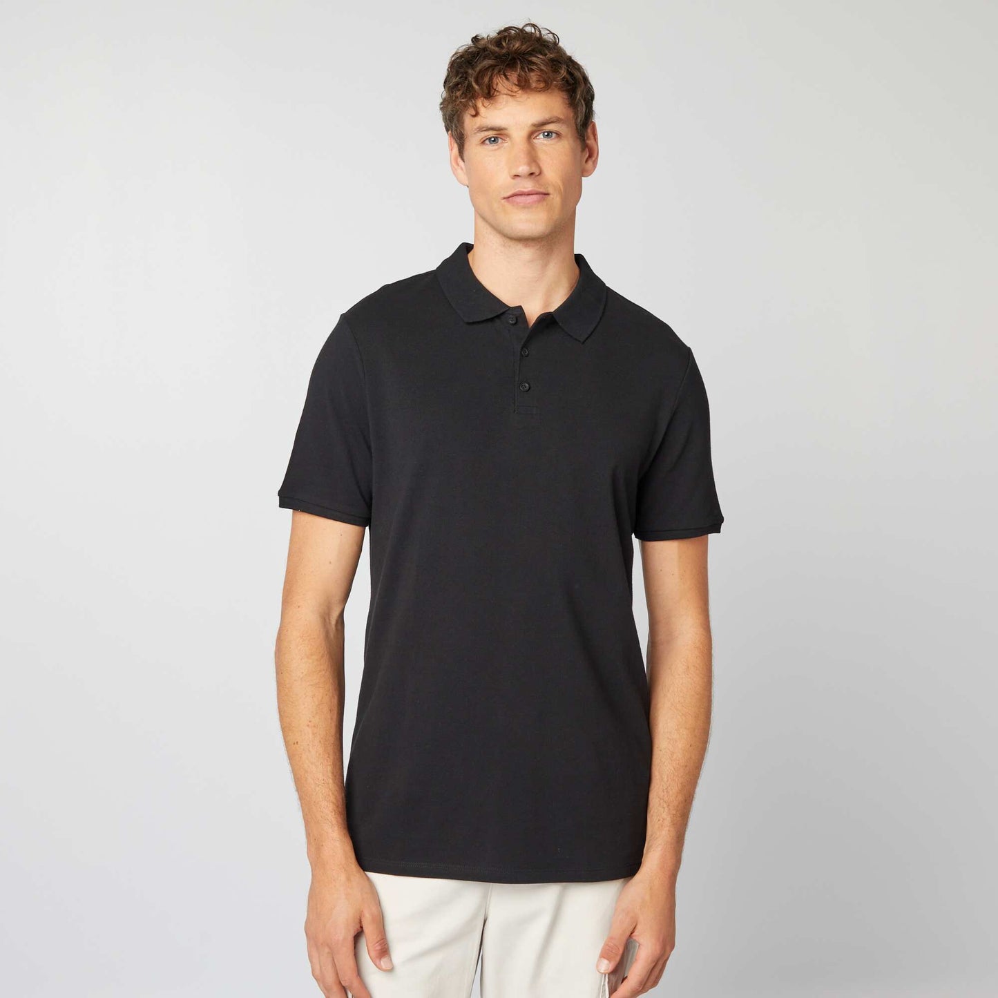 Polo en piqu de coton noir
