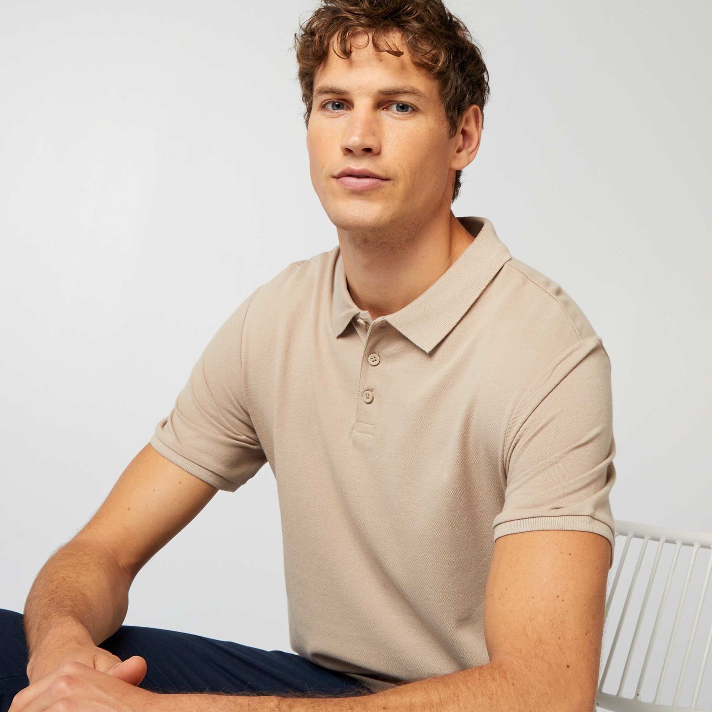 Polo en piqu de coton beige