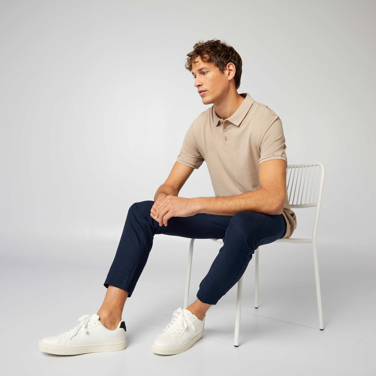 Polo en piqu de coton beige
