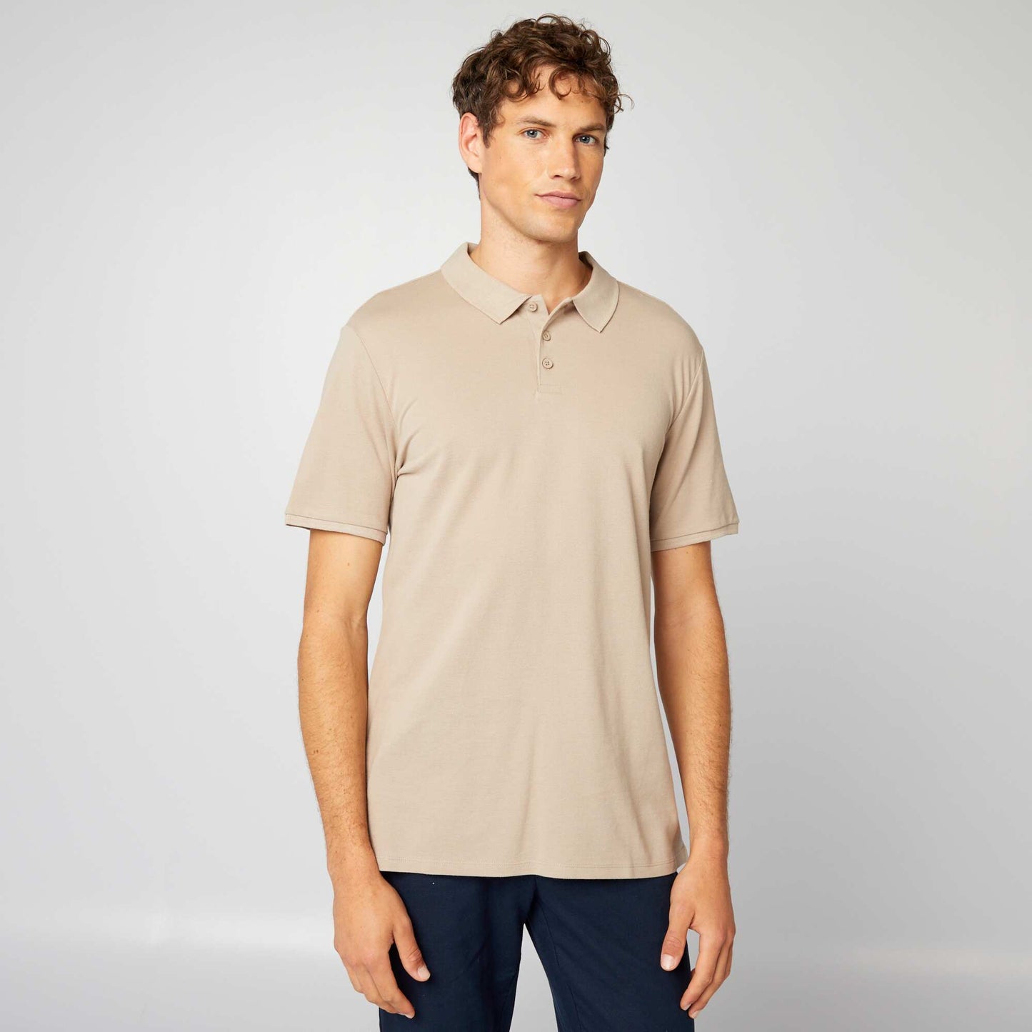 Polo en piqu de coton beige