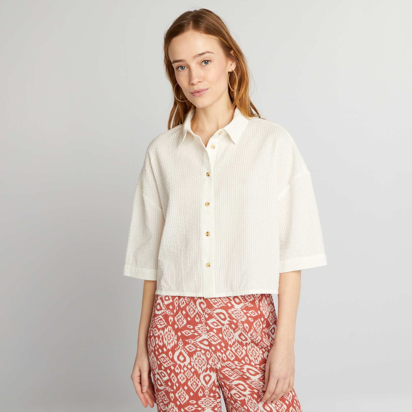 Chemise courte emmanchures descendues blanc