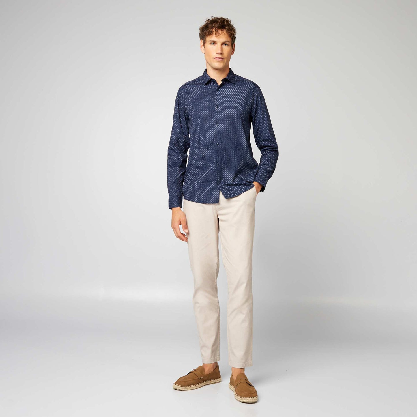 Chemise droite/regular pois Bleu