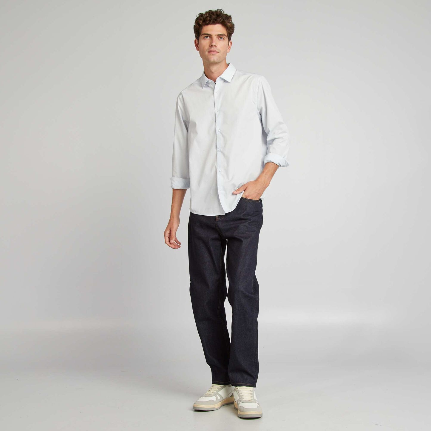 Chemise droite/regular pois Bleu clair