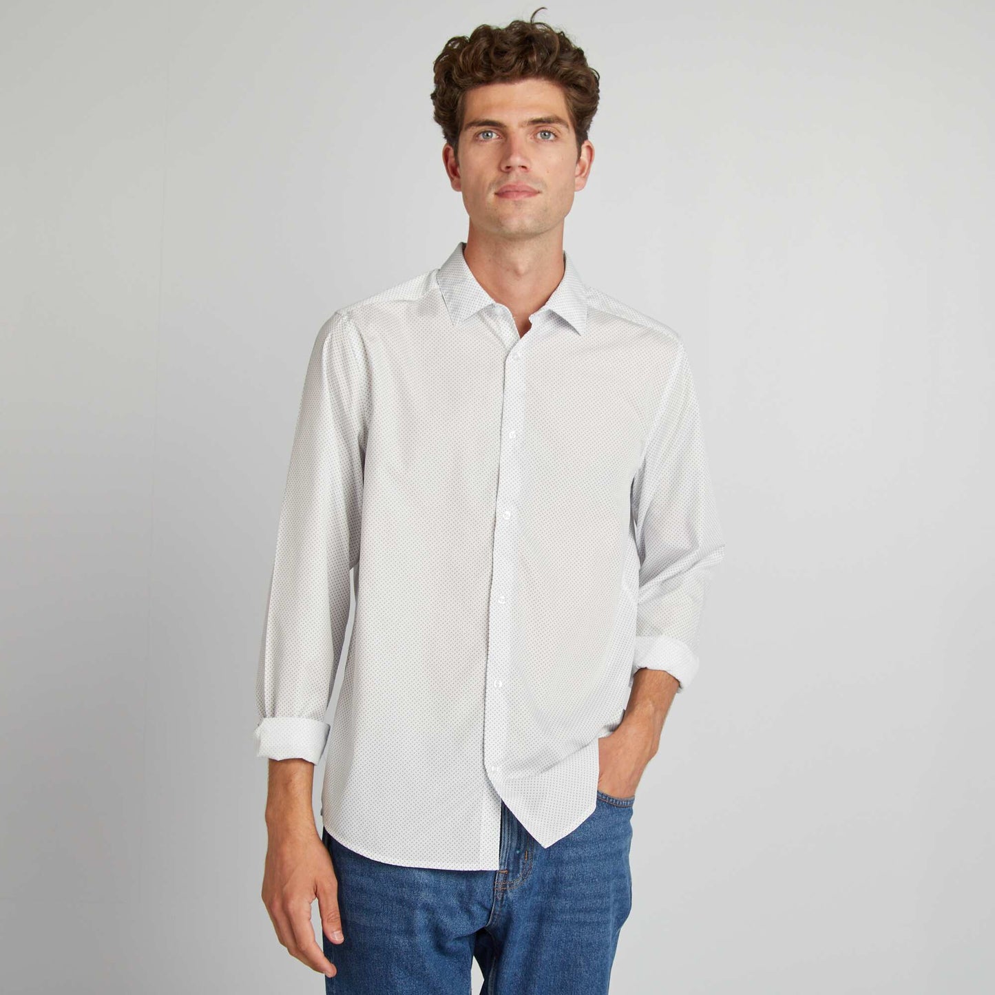 Chemise droite/regular pois Blanc
