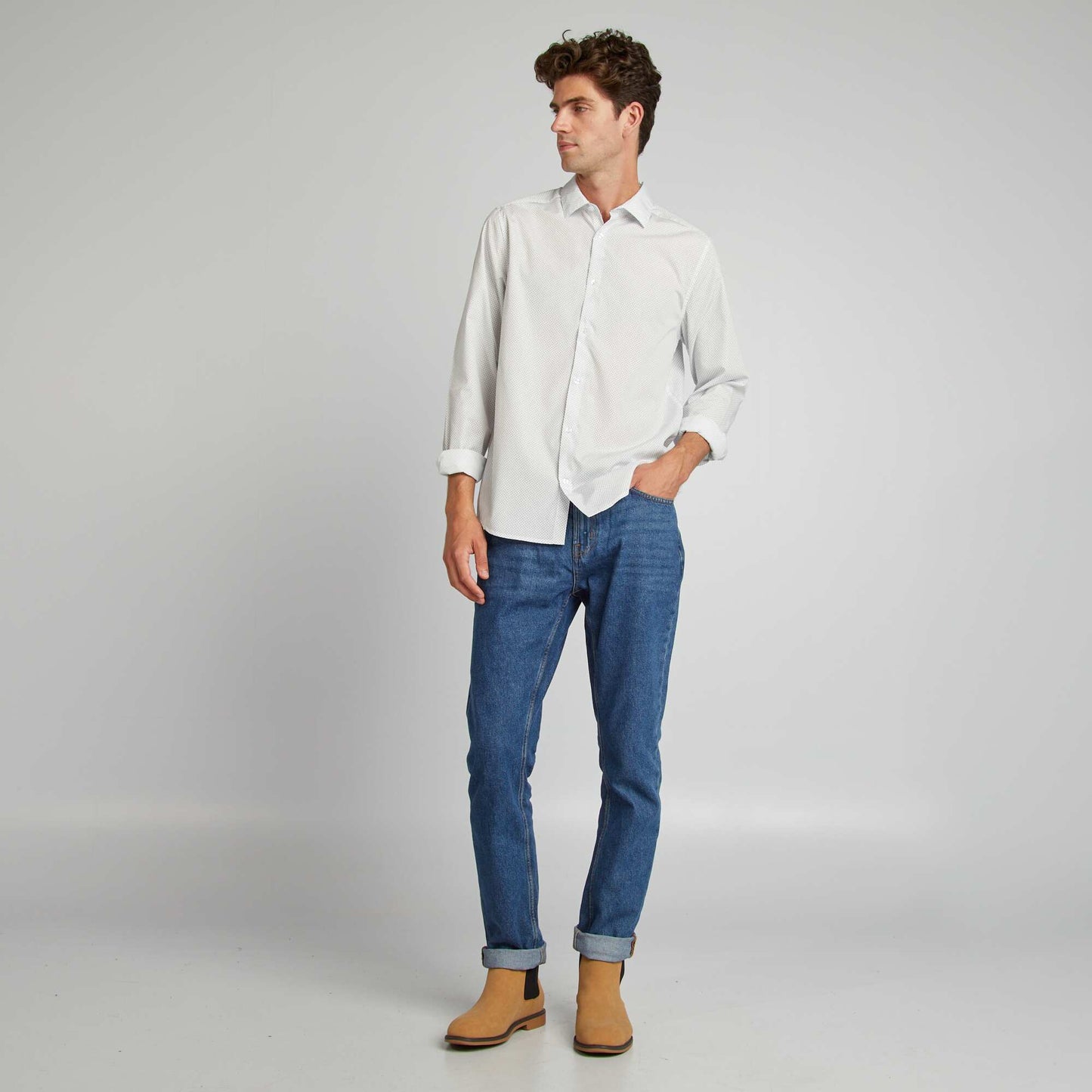 Chemise droite/regular pois Blanc