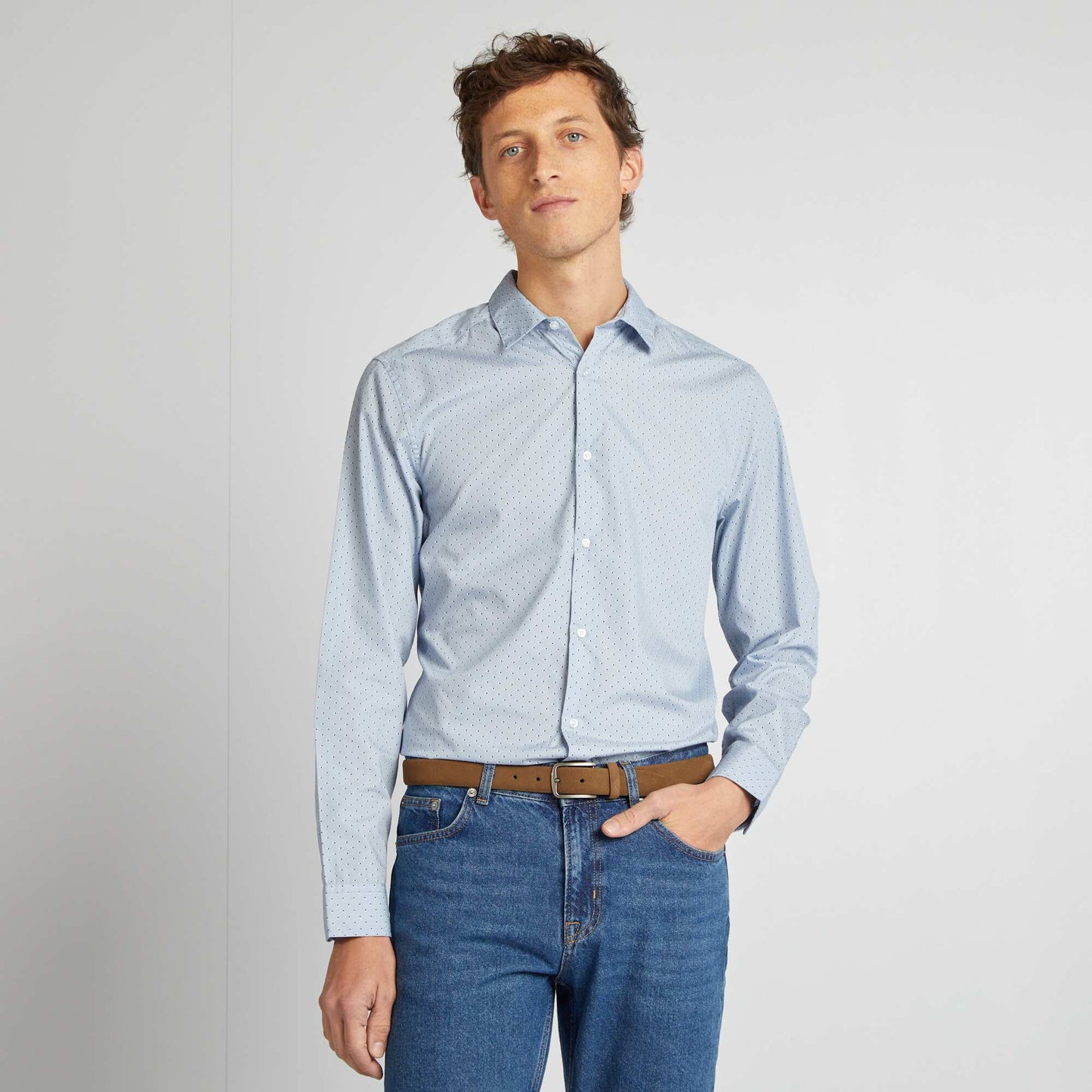 Chemise droite/regular à pois Bleu