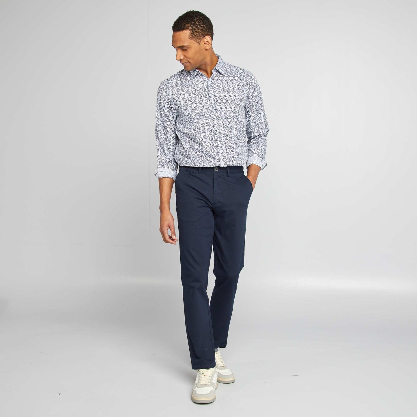 Chemise droite/regular à pois BLANC