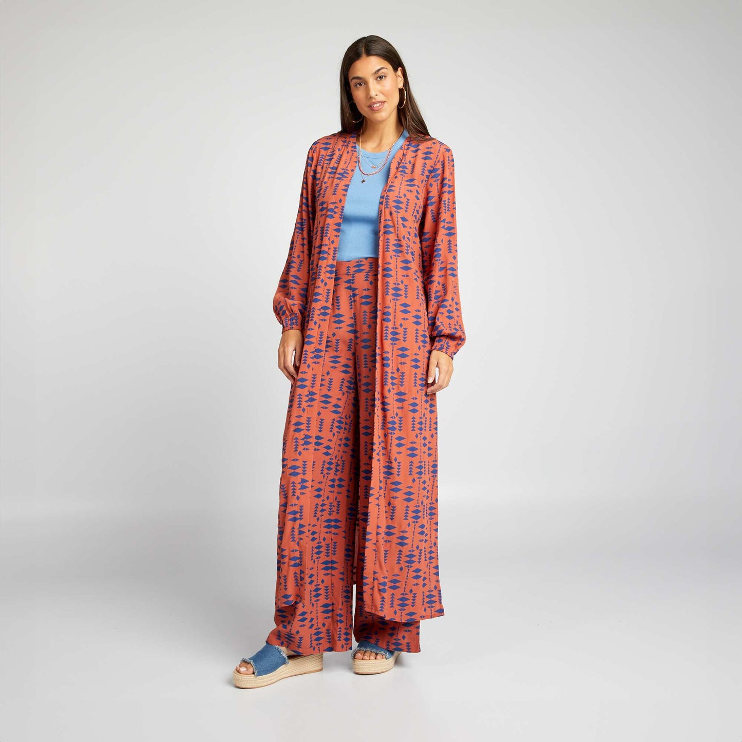 Kimono long ouvert imprim Marron