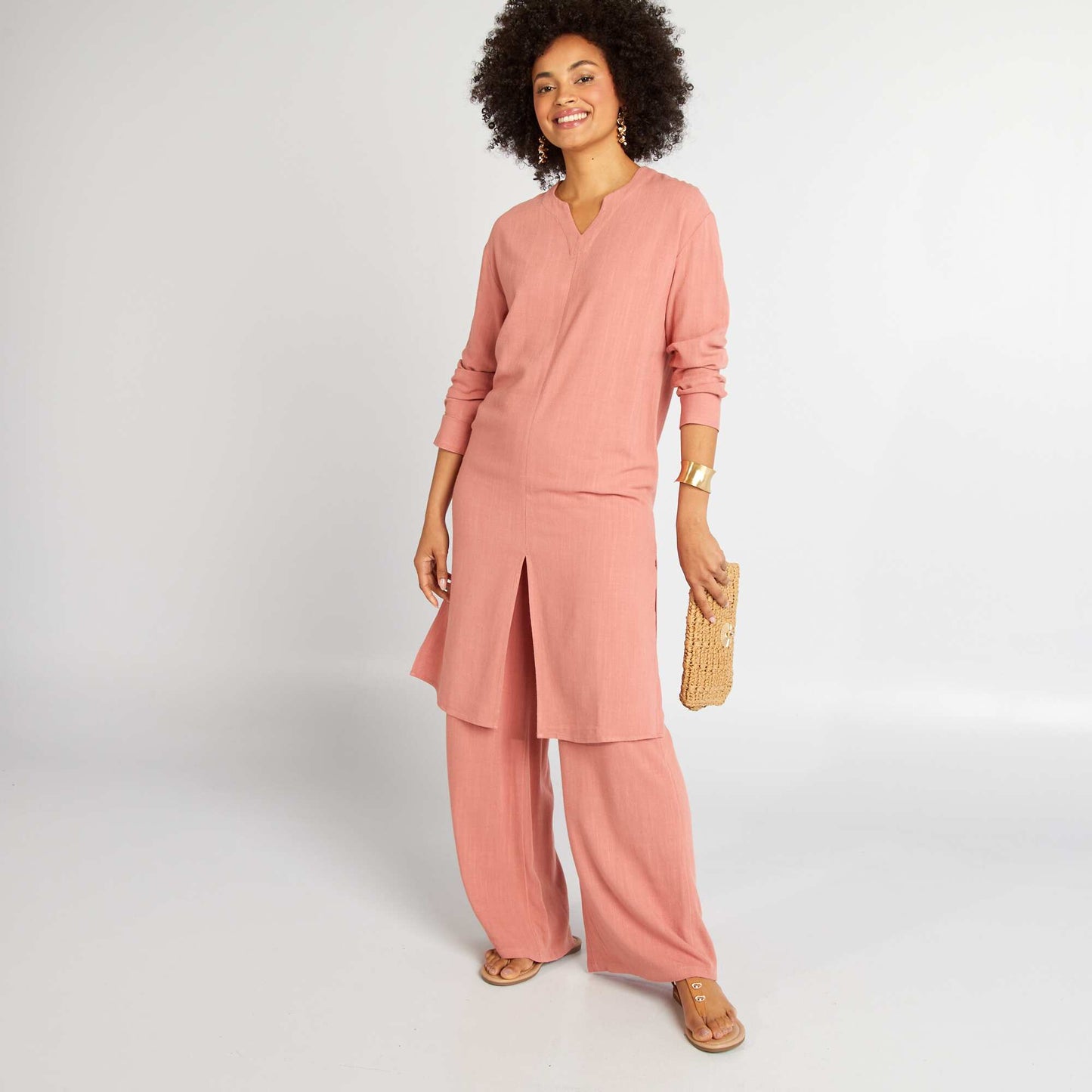 Pantalon large en lin m lang Rose