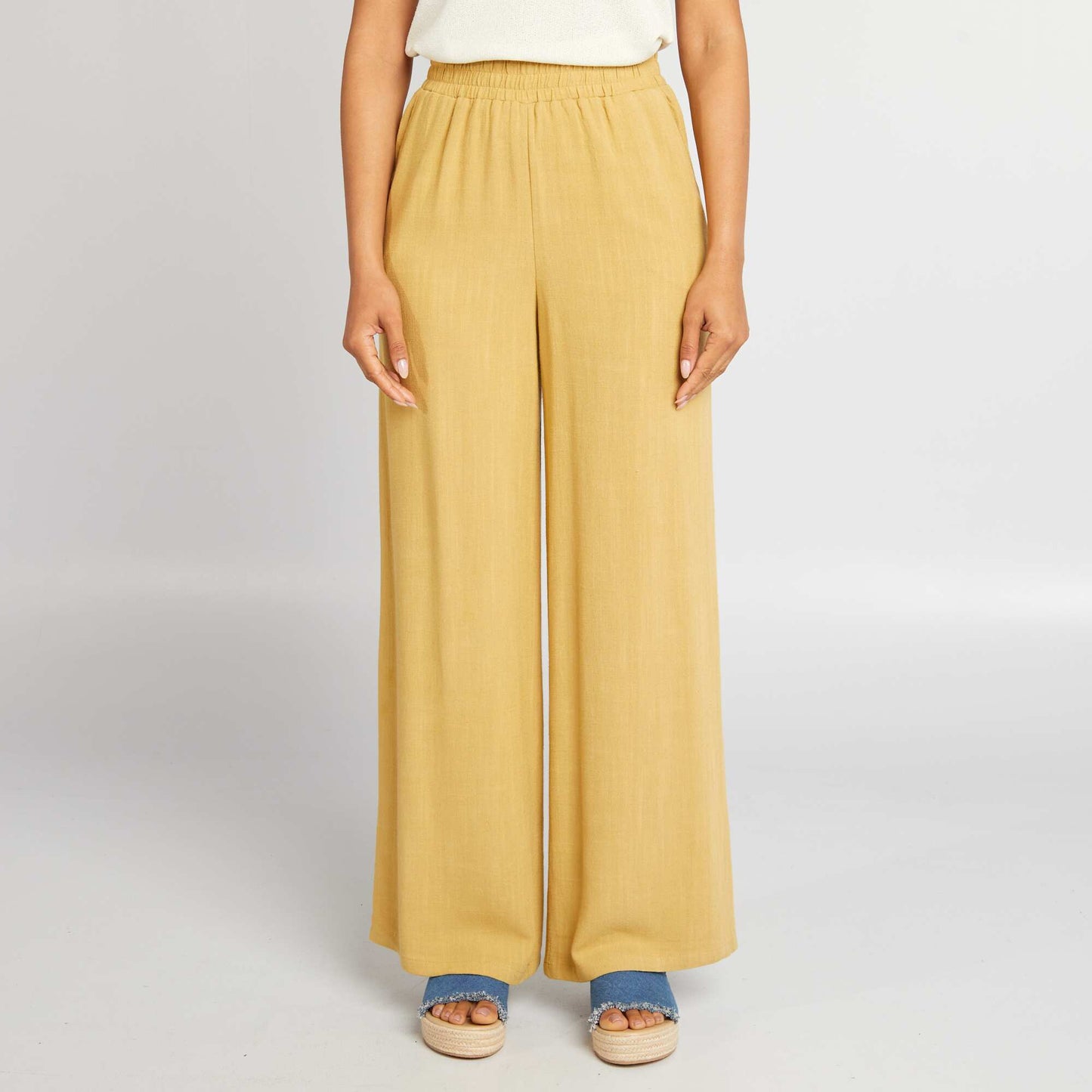 Pantalon large en lin m lang Jaune vert