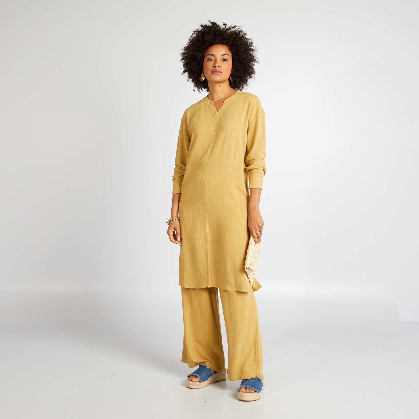 Pantalon large en lin m lang Jaune vert